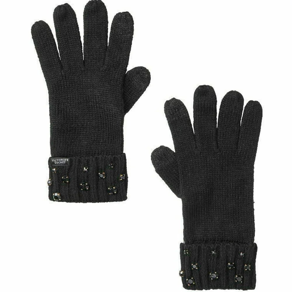 New Victoria’s Secret Touch Screen Gloves Knit Luxe Gem Holiday 2020 Rhinestone